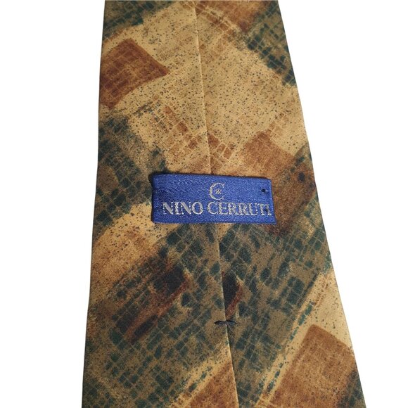 Nino Cerruti Silk Tie Abstract Print Green Gold Brown Pattern USA Vintage Tie - Picture 4 of 5